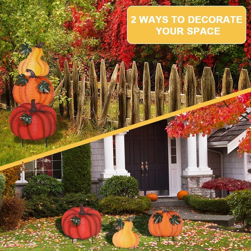 hogardeck Outdoor Fall Decorations for Home, 34" Decorative Garden Stakes with 3 Stacked Pumpkins for Fall Decor, Metal Yard Signs for Garden Home Lawn Patio Thanksgiving Decorations - Image 2